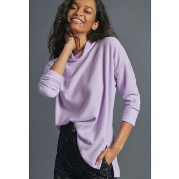 Anthropologie Theresa Cowl Neck Tunic Sweater Lavender Purple Oversized Size S - Picture 1 of 15